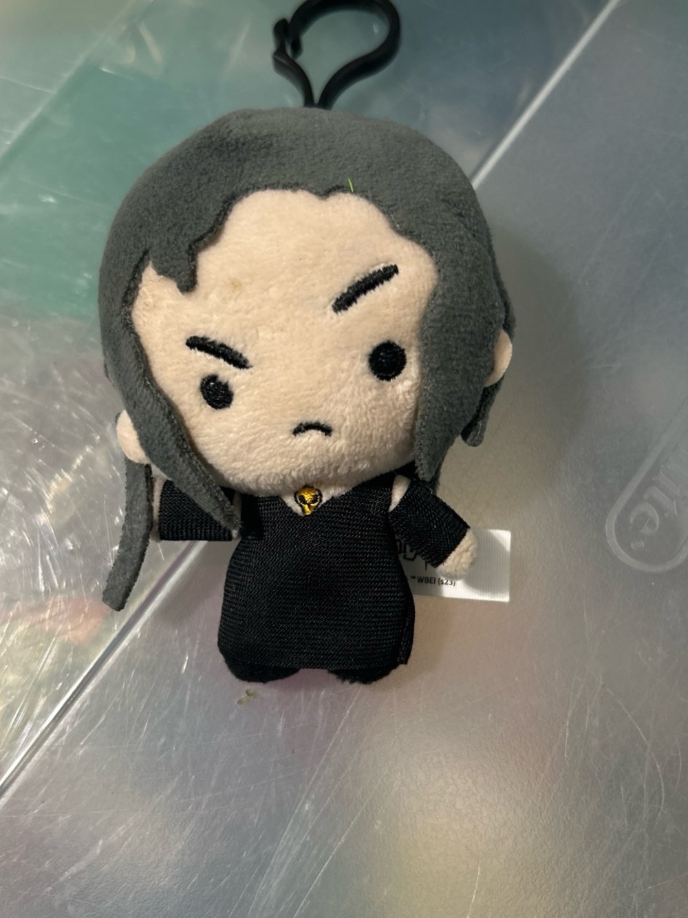 Black and Gray Mini Plush Clip Keychain - Soft Character Accessory